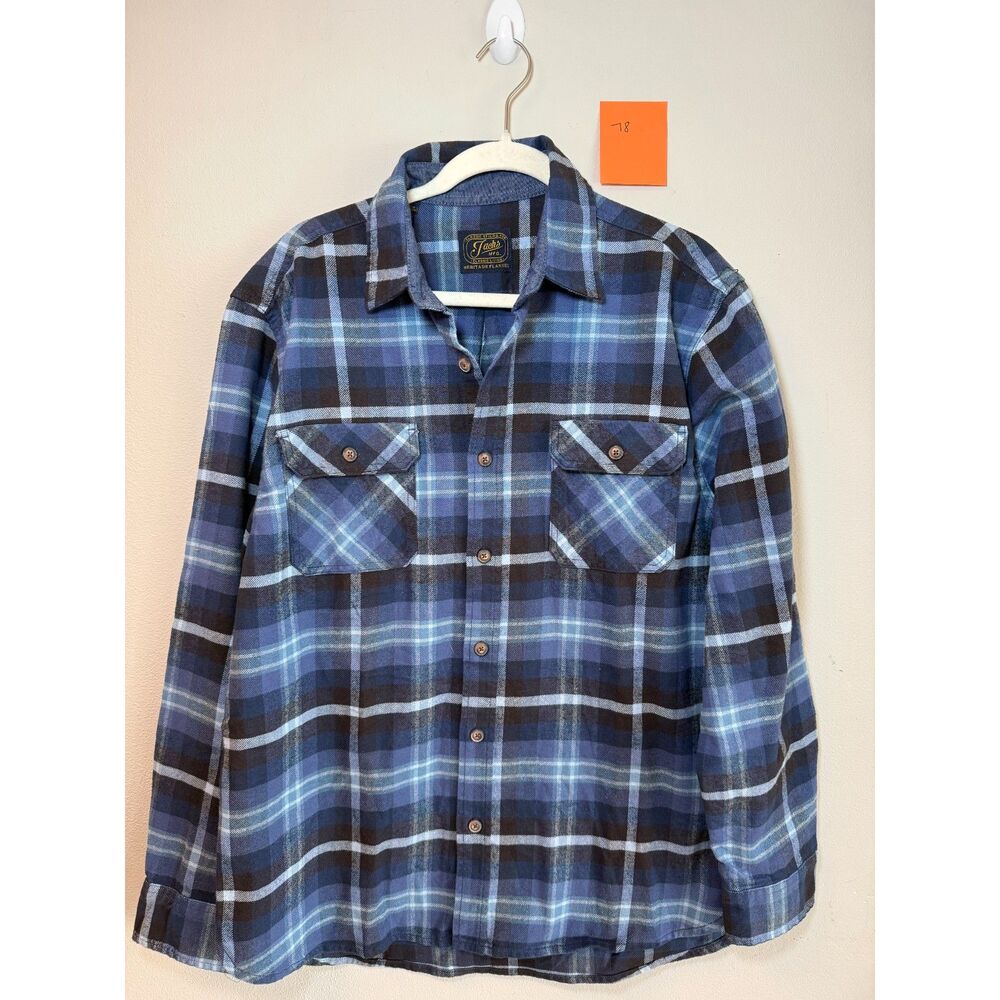 Jachs MFG Heritage Flannel Men's L Blue Black Plaid Cotton Button Down Shirt